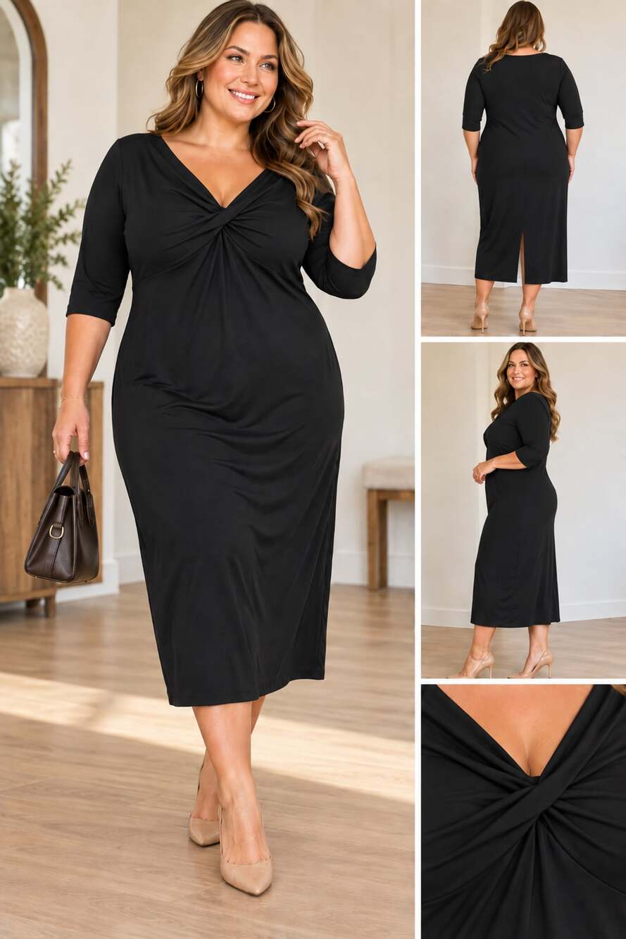 Lane Bryant Twist Front Midi Dress Size 22P Black